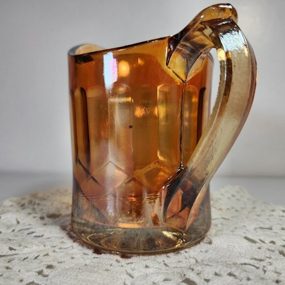 Carnival Glass Pitcher Creamer Amber Colour Fluted Design Milk Pitcher Vintage - Picture 5 of 10